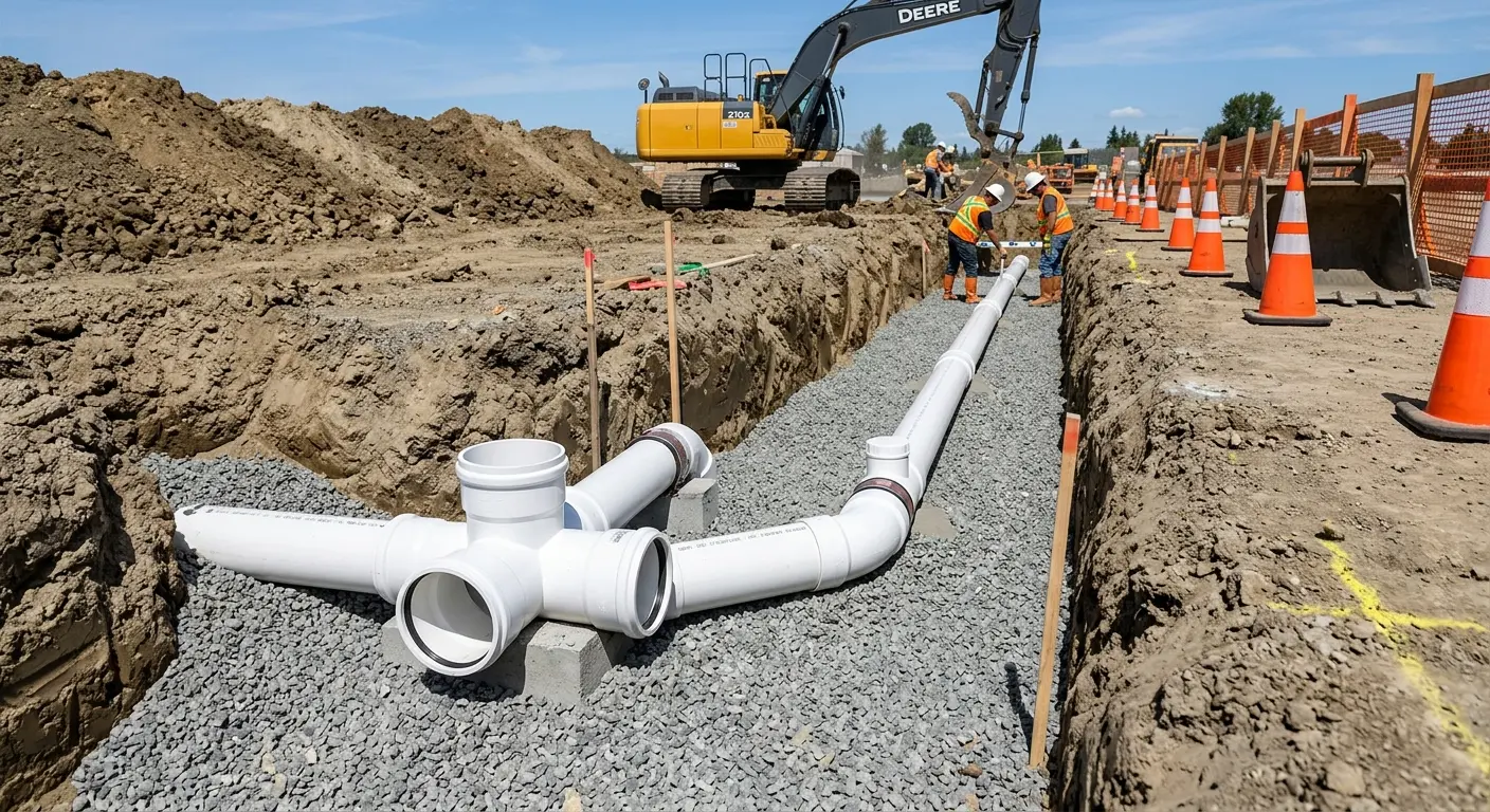 New PVC sewer pipe installation in open trench for Sewer Backup in Hawaiian Paradise Park